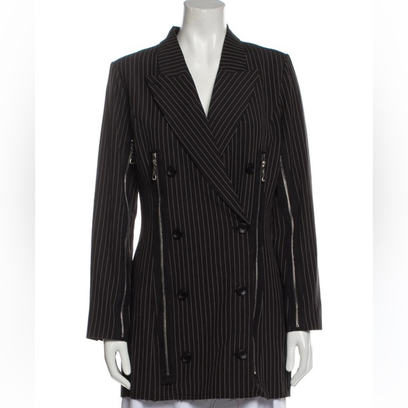 Danielle Guizio | Pinstripe Blazer Dress in Black - Picture 2 of 4